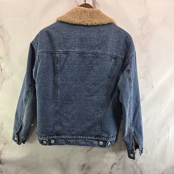Pilcro Jacket Women XS Denim Jean Trucker Faux Fur Shearling Sherpa - Picture 5 of 11